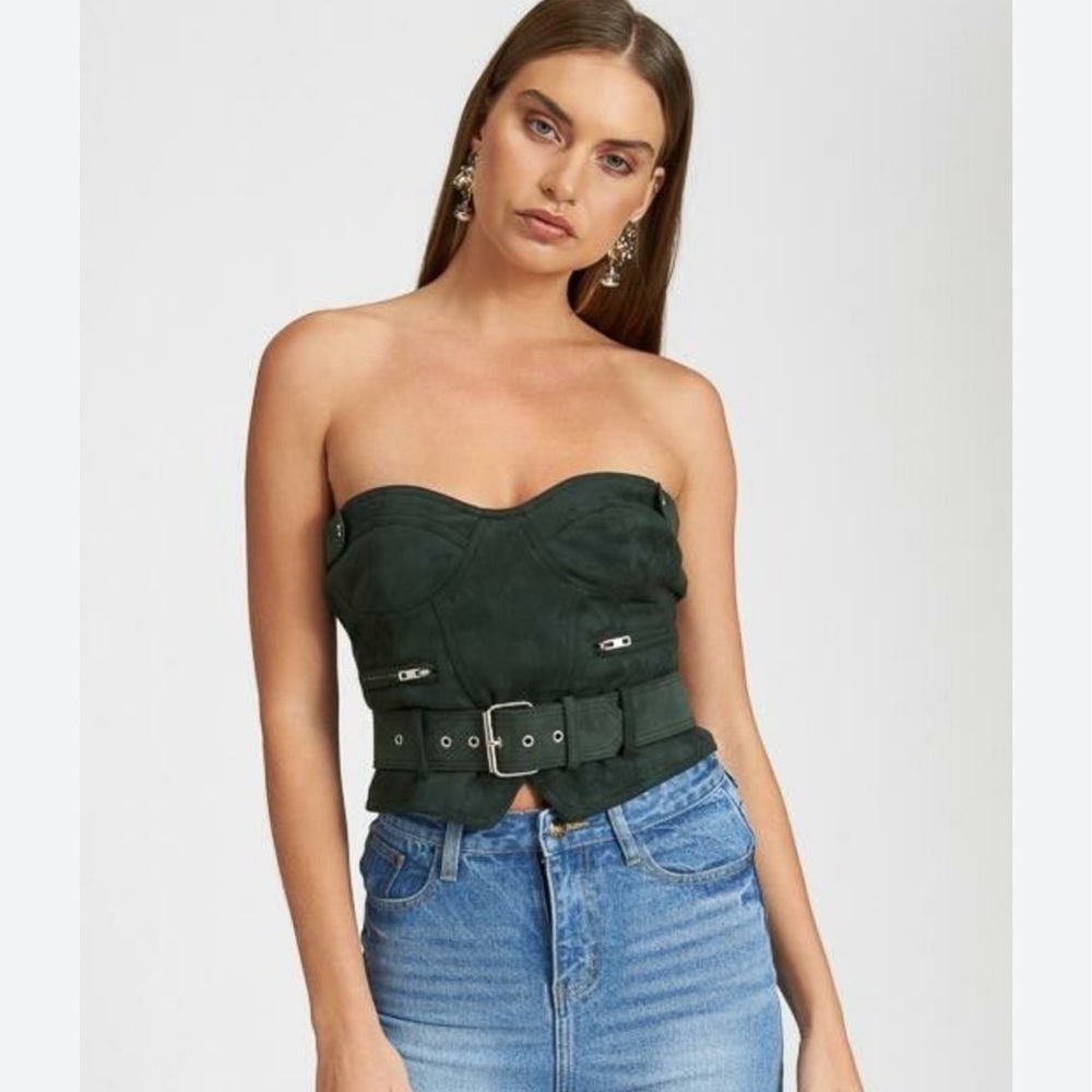 Lioness Dark Green Strapless Crop Top